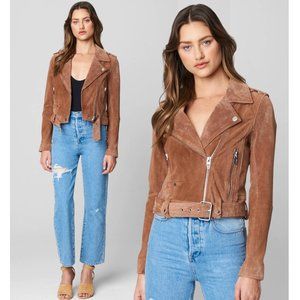 Blank NYC 100% Leather Suede Moto Jacket Coffee Bean Brown Tan